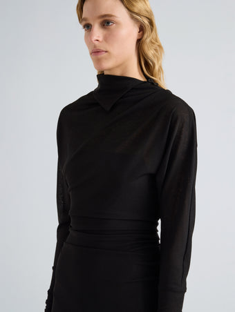 Proenza Schouler Detail image of model wearing Golda Dress in Textured Sheer Jersey in Black