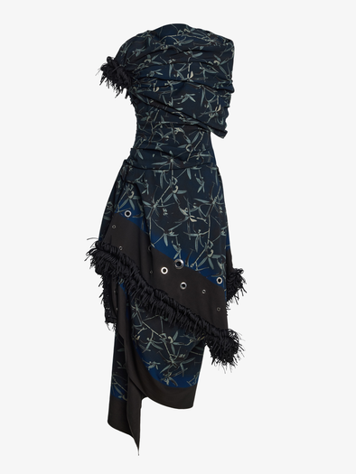 Proenza Schouler Still Life Image of Bodine Dress in Printed Stretch Cady in Ink Multi