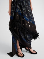 Proenza Schouler Front full length image of model wearing Bodine Dress in Printed Stretch Cady in Ink Multi