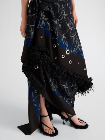 Proenza Schouler Front full length image of model wearing Bodine Dress in Printed Stretch Cady in Ink Multi