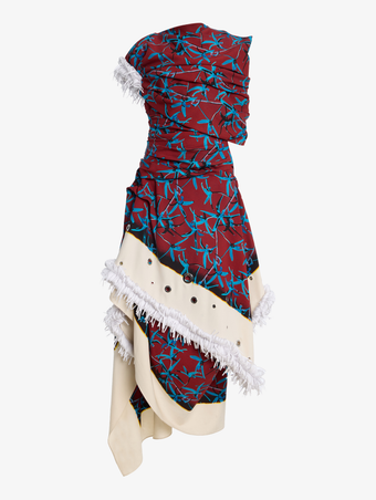 Proenza Schouler Still Life image of Bodine Dress in Printed Stretch Cady in Madder Multi