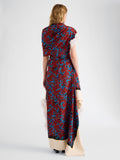 Proenza Schouler Back full length image of model wearing Bodine Dress in Printed Stretch Cady in Madder Multi