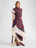 Proenza Schouler Front full length image of model wearing Bodine Dress in Printed Stretch Cady in Madder Multi
