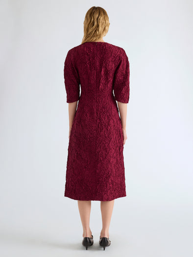 Proenza Schouler Back full length image of model wearing Alin Dress in Crushed Silk in Wine
