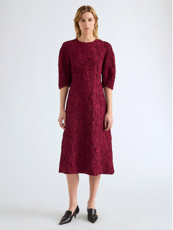 Proenza Schouler Front full length image of model wearing Verretta Coat In Alpaca Coating in Chocolate