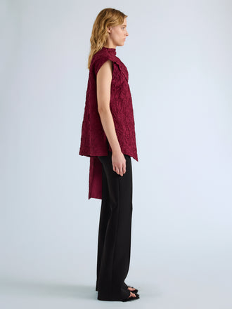 Proenza Schouler Side full length image of model wearing Lina Top in Crushed Silk in Wine