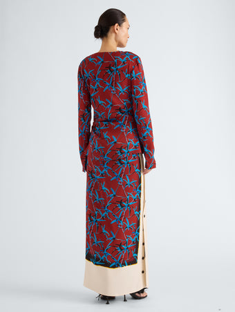 Proenza Schouler Back full length image of model wearing Anais Top in in Printed Stretch Cady in Madder Multi