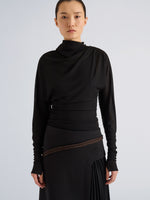 Proenza Schouler Front cropped image of model wearing Golda Top in Gauzy Jersey in Black