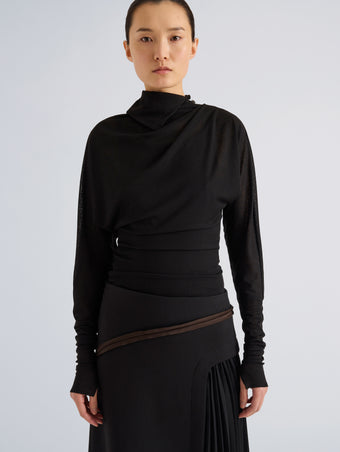 Proenza Schouler Front cropped image of model wearing Golda Top in Gauzy Jersey in Black