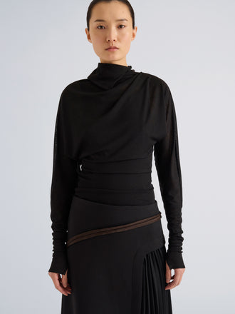 Proenza Schouler Front cropped image of model wearing Golda Top in Gauzy Jersey in Black