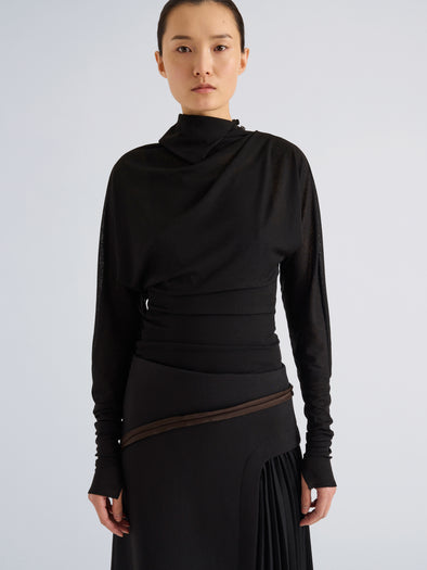 Proenza Schouler Front cropped image of model wearing Golda Top in Gauzy Jersey in Black