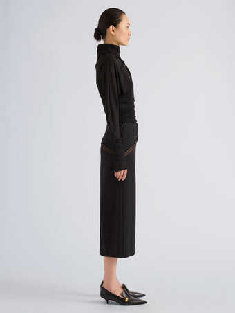 Proenza Schouler Side full length image of model wearing Golda Top in Gauzy Jersey in Black