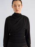 Proenza Schouler Detail image of model wearing Golda Top in Gauzy Jersey in Black