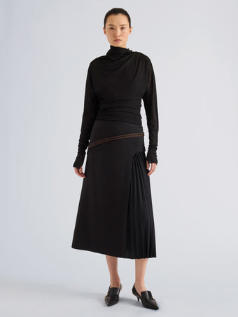 Proenza Schouler Front full length image of model wearing Daria Jacket In Plaid Wool Suiting in Grey Multi