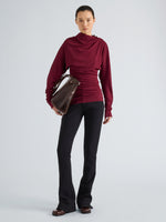 Proenza Schouler Front full length image of model wearing Golda Top in Gauzy Jersey in Wine