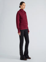 Proenza Schouler Side full length image of model wearing Golda Top in Gauzy Jersey in Wine