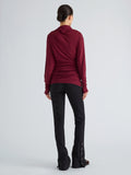 Proenza Schouler Back full length image of model wearing Golda Top in Gauzy Jersey in Wine