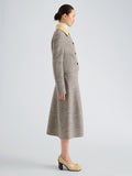Proenza Schouler Side full length image of model wearing Gaelle Skirt in Double Face Melange Outerwear in Ecru Tahini Multi