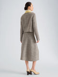 Proenza Schouler Back full length image of model wearing Gaelle Skirt in Double Face Melange Outerwear in Ecru Tahini Multi
