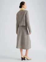 Proenza Schouler Back full length image of model wearing Gaelle Skirt in Double Face Melange Outerwear in Ecru Tahini Multi