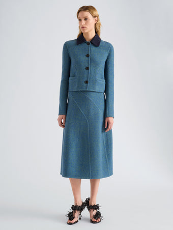 Proenza Schouler Front full length image of model wearing Ismene Pant In Wool Scuba in Black