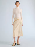 Proenza Schouler Front full length image of model wearing Justine Skirt in Bonded Wool Satin in Off White Tahini