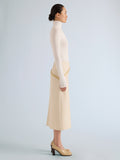 Proenza Schouler Side full length image of model wearing Justine Skirt in Bonded Wool Satin in Off White Tahini