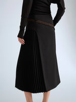 Proenza Schouler Detail image of model wearing Justine Skirt in Bonded Wool Satin in Black Mink
