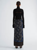 Proenza Schouler Back full length image of model wearing Anais Skirt in Printed Stretch Cady in Ink Multi