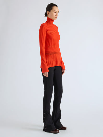 Proenza Schouler Side full length image of model wearing Althea Pant in Bi-Stretch Double Wool in Black