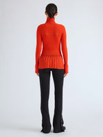 Proenza Schouler Back full length image of model wearing Althea Pant in Bi-Stretch Double Wool in Black