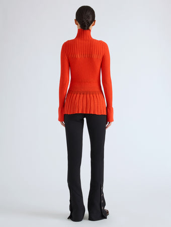Proenza Schouler Back full length image of model wearing Althea Pant in Bi-Stretch Double Wool in Black