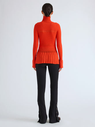 Proenza Schouler Back full length image of model wearing Althea Pant in Bi-Stretch Double Wool in Black
