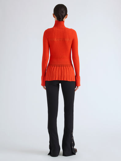 Proenza Schouler Back full length image of model wearing Althea Pant in Bi-Stretch Double Wool in Black
