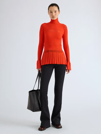 Proenza Schouler Front full length image of model wearing Althea Pant in Bi-Stretch Double Wool in Black