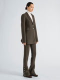 Proenza Schouler Side full length image of model wearing Althea Pant in Bi-Stretch Double Wool in Earth