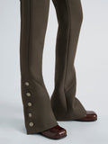 Proenza Schouler Detail image of model wearing Althea Pant in Bi-Stretch Double Wool in Earth