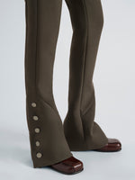 Proenza Schouler Detail image of model wearing Althea Pant in Bi-Stretch Double Wool in Earth