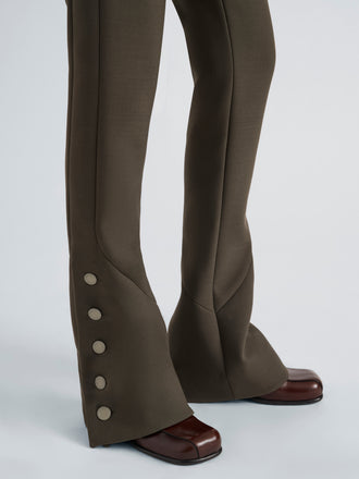 Proenza Schouler Detail image of model wearing Althea Pant in Bi-Stretch Double Wool in Earth