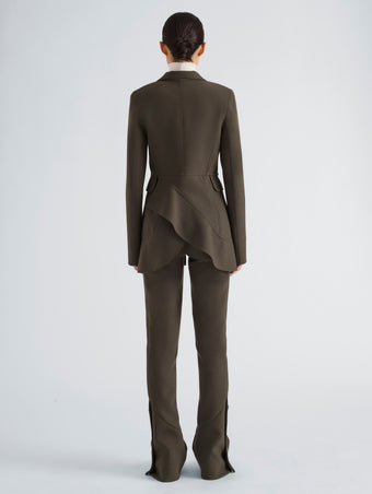 Proenza Schouler Back full length image of model wearing Althea Pant in Bi-Stretch Double Wool in Earth