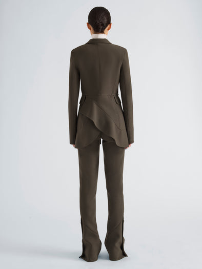 Proenza Schouler Back full length image of model wearing Althea Pant in Bi-Stretch Double Wool in Earth