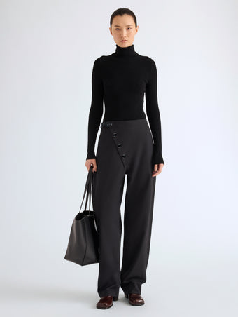 Proenza Schouler Front full length image of model wearing Aitana Pant in Tropical Wool in Black
