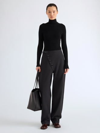 Proenza Schouler Front full length image of model wearing Aitana Pant in Tropical Wool in Black