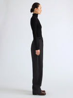 Proenza Schouler Side full length image of model wearing Aitana Pant in Tropical Wool in Black