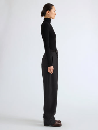 Proenza Schouler Side full length image of model wearing Aitana Pant in Tropical Wool in Black