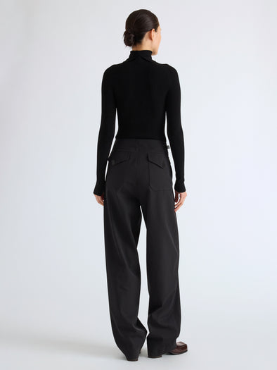 Proenza Schouler Back full length image of model wearing Aitana Pant in Tropical Wool in Black