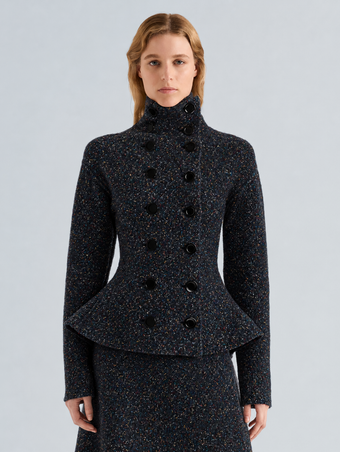 Proenza Schouler Front Cropped On Model Image of Capucine Jacket in Donegal Knit in Black Multi