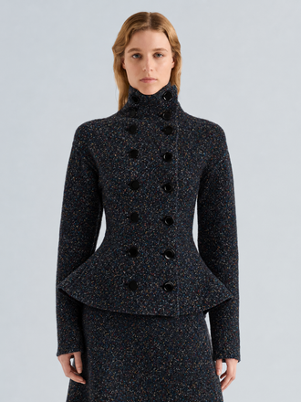 Proenza Schouler Front Cropped On Model Image of Capucine Jacket in Donegal Knit in Black Multi