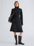 Proenza Schouler Front Full Length On Model Image of Capucine Jacket in Donegal Knit in Black Multi