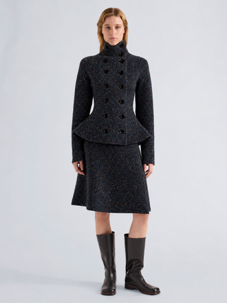 Proenza Schouler Front Full Length On Model Image of Capucine Jacket in Donegal Knit in Black Multi